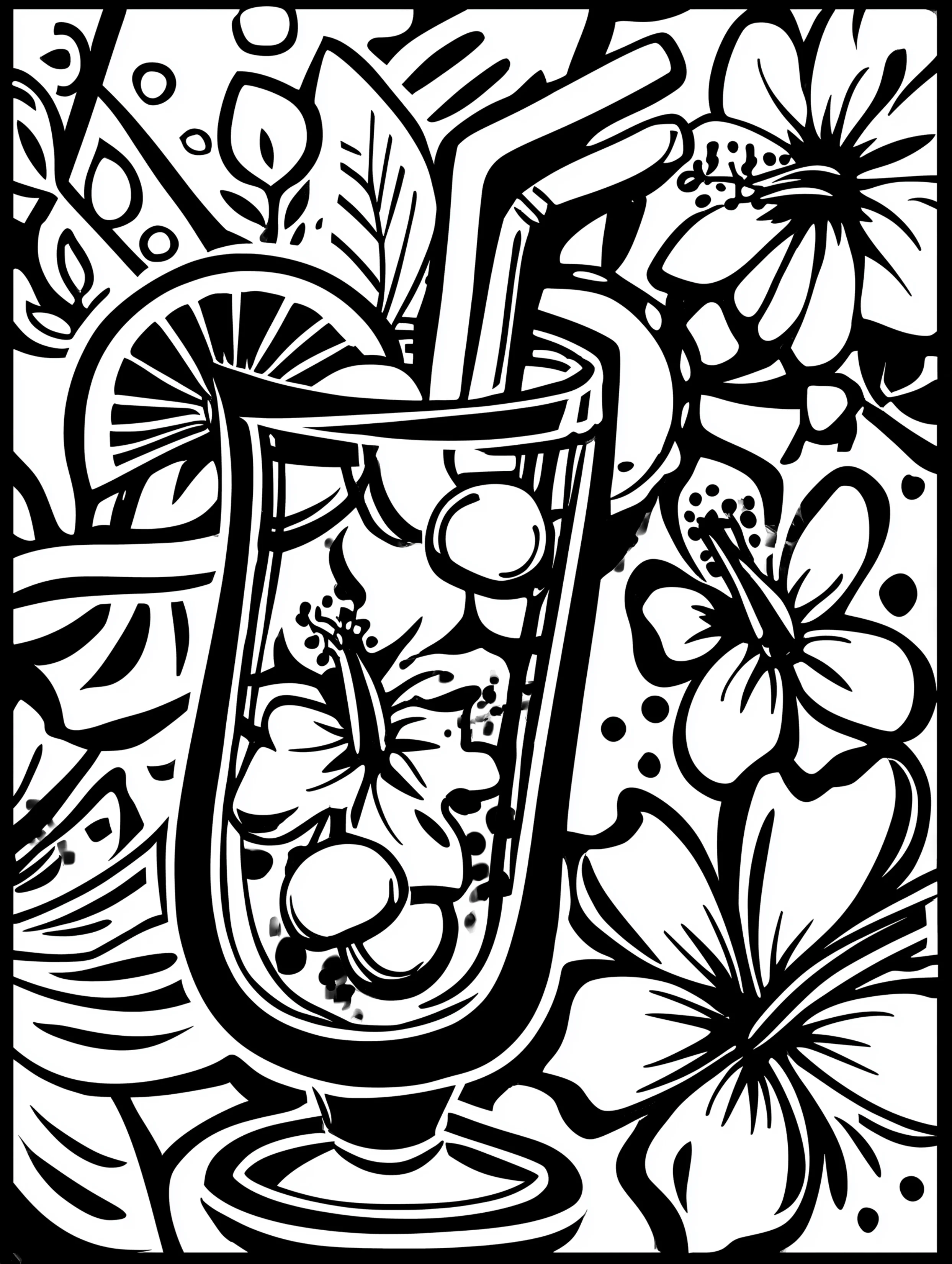 Free printable summer coloring page for adults featuring a mai tai drink with hibiscus